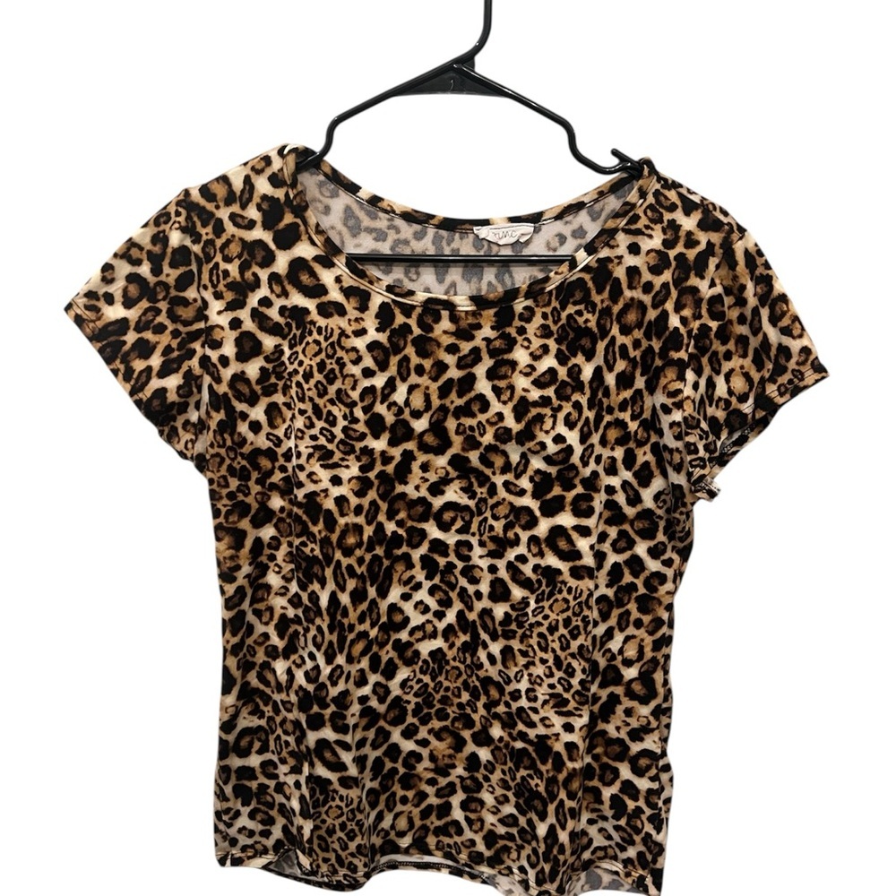 Leopard Print Short Sleeve‎ Top Brown Tan Animal Print